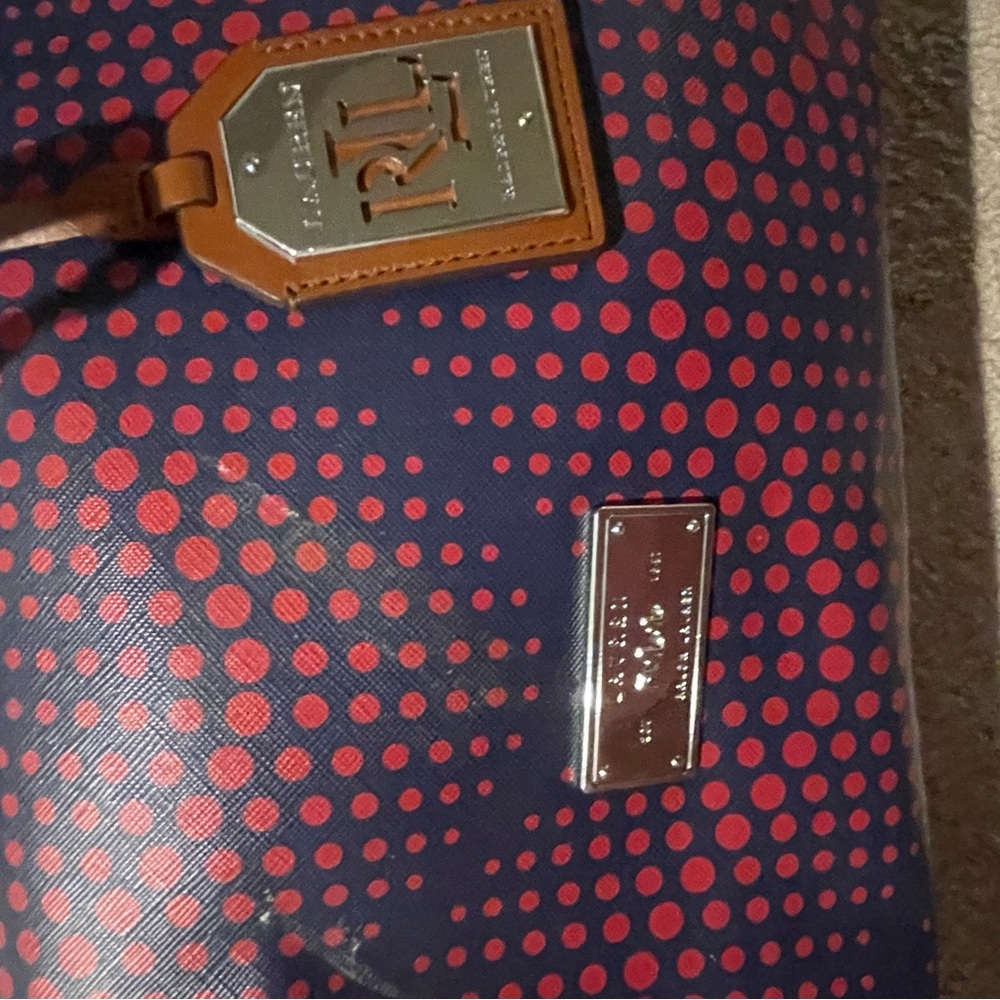 Ralph Lauren Navy Satchel with Red Dot Print - Picture 2 of 4